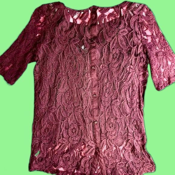 NY COLLECTION Silk blouse with lace overlay SIZE SMALL - Picture 1 of 6